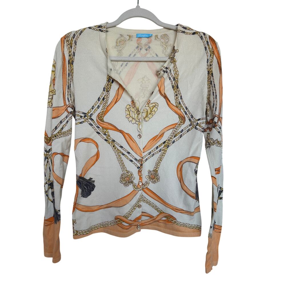 J.McLaughlin Equestrian Rope Print Cardigan Sweater XS Cotton Modal Preppy